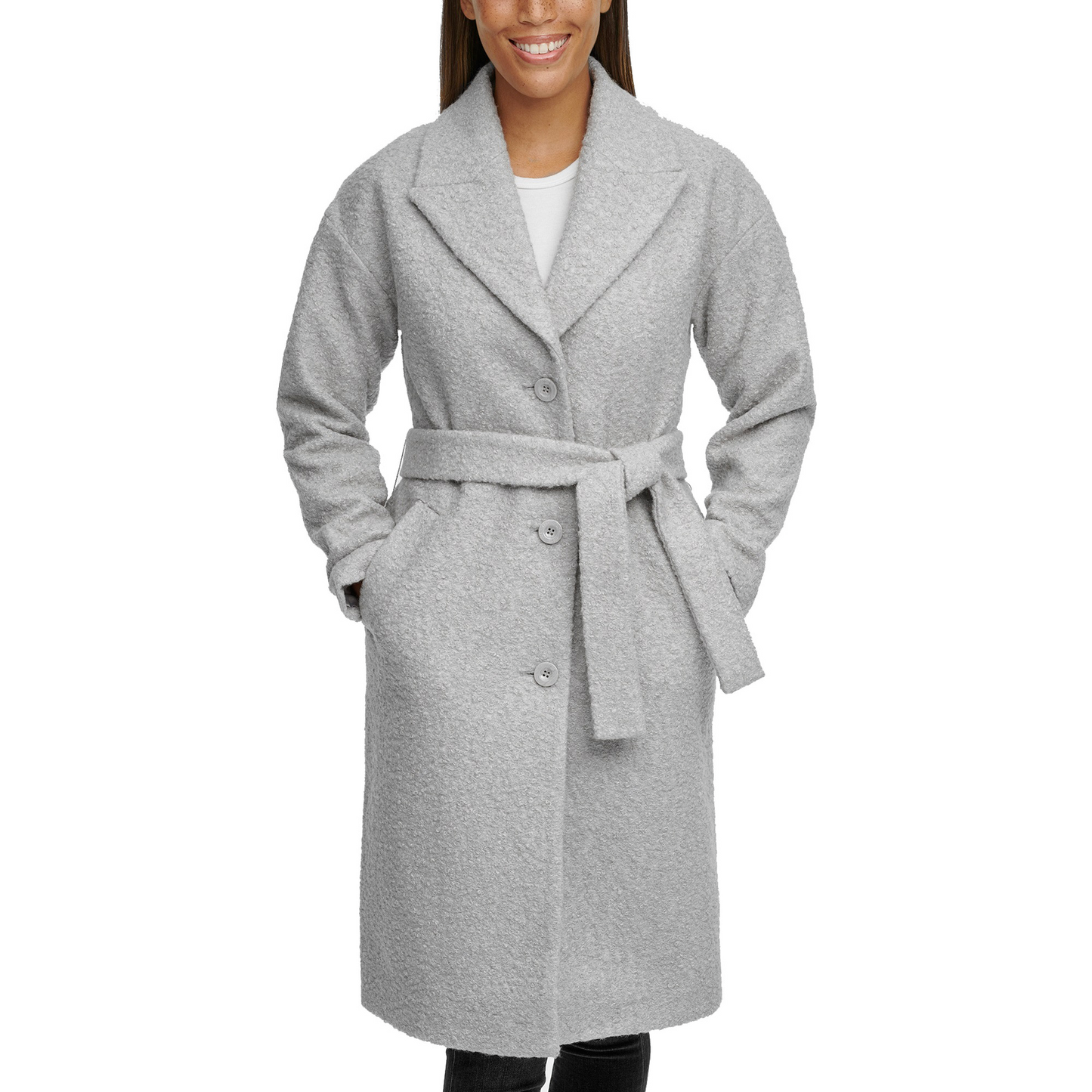 Kenneth Cole Ladies' Boucle Wrap Coat, LIGHT GREY, M