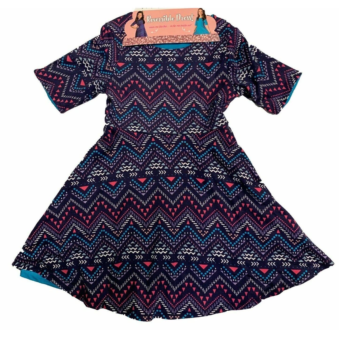 Sweet Heart Rose Girls Reversible Dress, TEAL, L