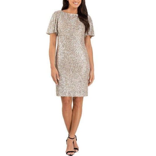 Hilary Radley Womens Sequin Dress, CHAMPAGNE, Small