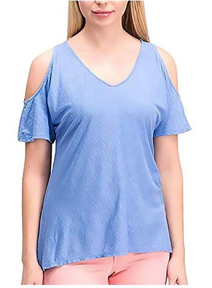 Calvin Klein Women Cold Shoulder Top, BLUE, Large