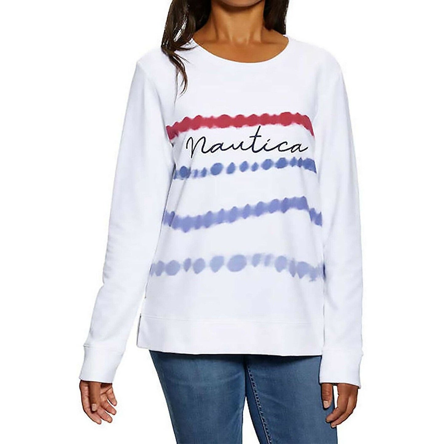 Nautica Women's Long Sleeve Crewneck Pullover (Bright White, l)