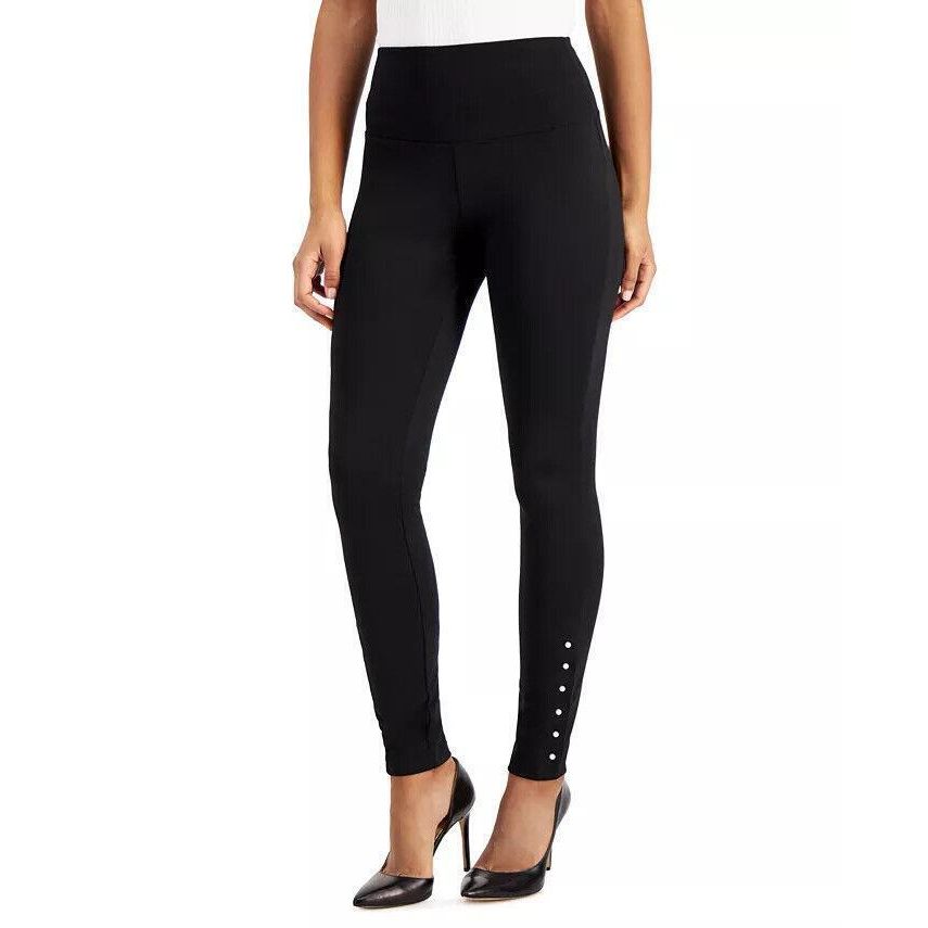 INC Ladies Pearl Edge Accent High Waist Ponte Knit Leggings, DEEP BLACK, M