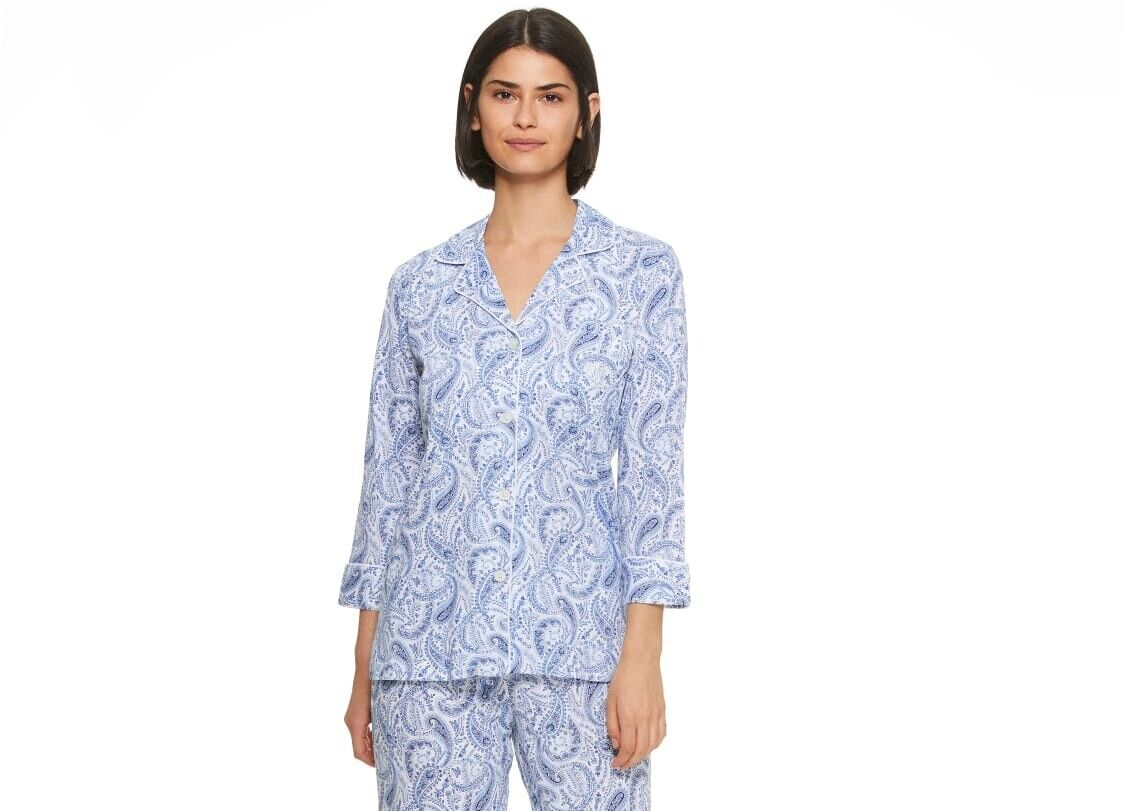 Lauren Ralph Lauren Women's Notch Collar Knit Pajama TOP Blue, XS