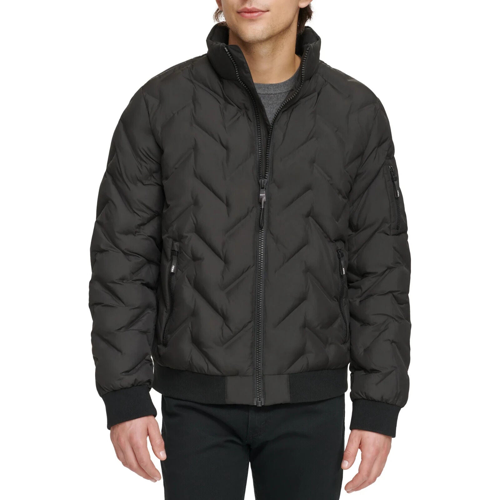 DKNY Men’s Diamond Quilted Puffer Jacket, Black, XL-XXL