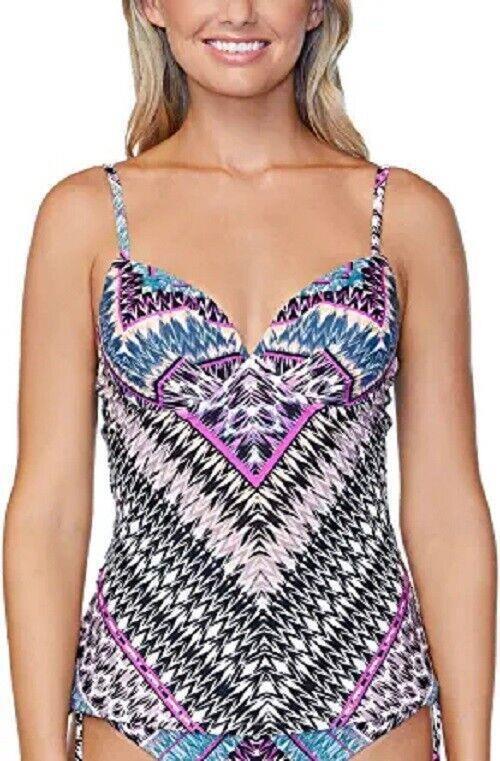 Raisins Juniors' Printed Underwire Tankini Top Women's Swimsuit Black Multi M