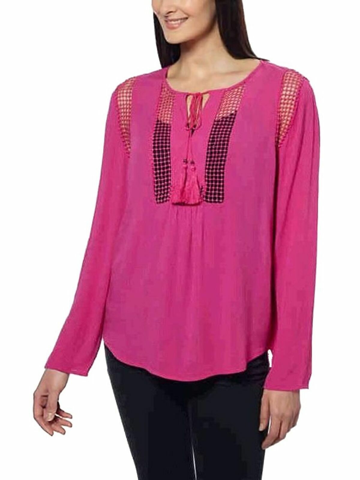 Joseph A Women's Crinkle Top With Crochet Detail, Dusty Rose, M