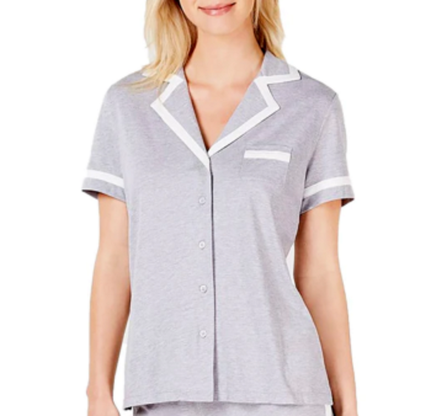 ALFANI Womens 1-Piece Short Sleeve Pima Cotton Pajama Top, Heather Gray, M