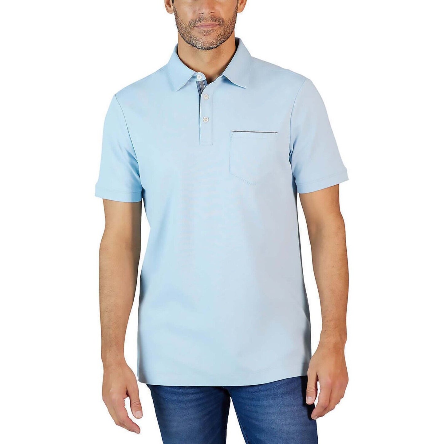 Tahari Men's Fine Cotton Interlock Short Sleeve Polo Shirts, CLOUD, S