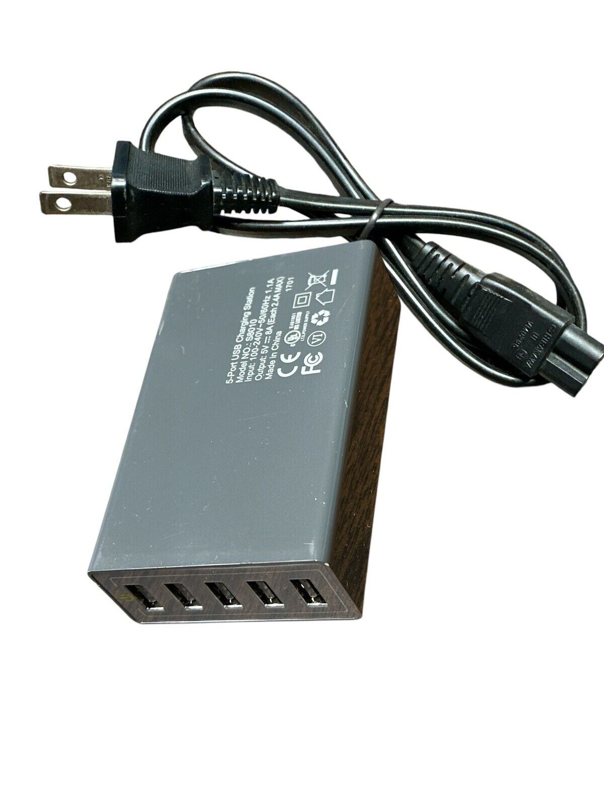5-Port USB Charger Station 8A Multiple USB Charging Station - Gray / Black