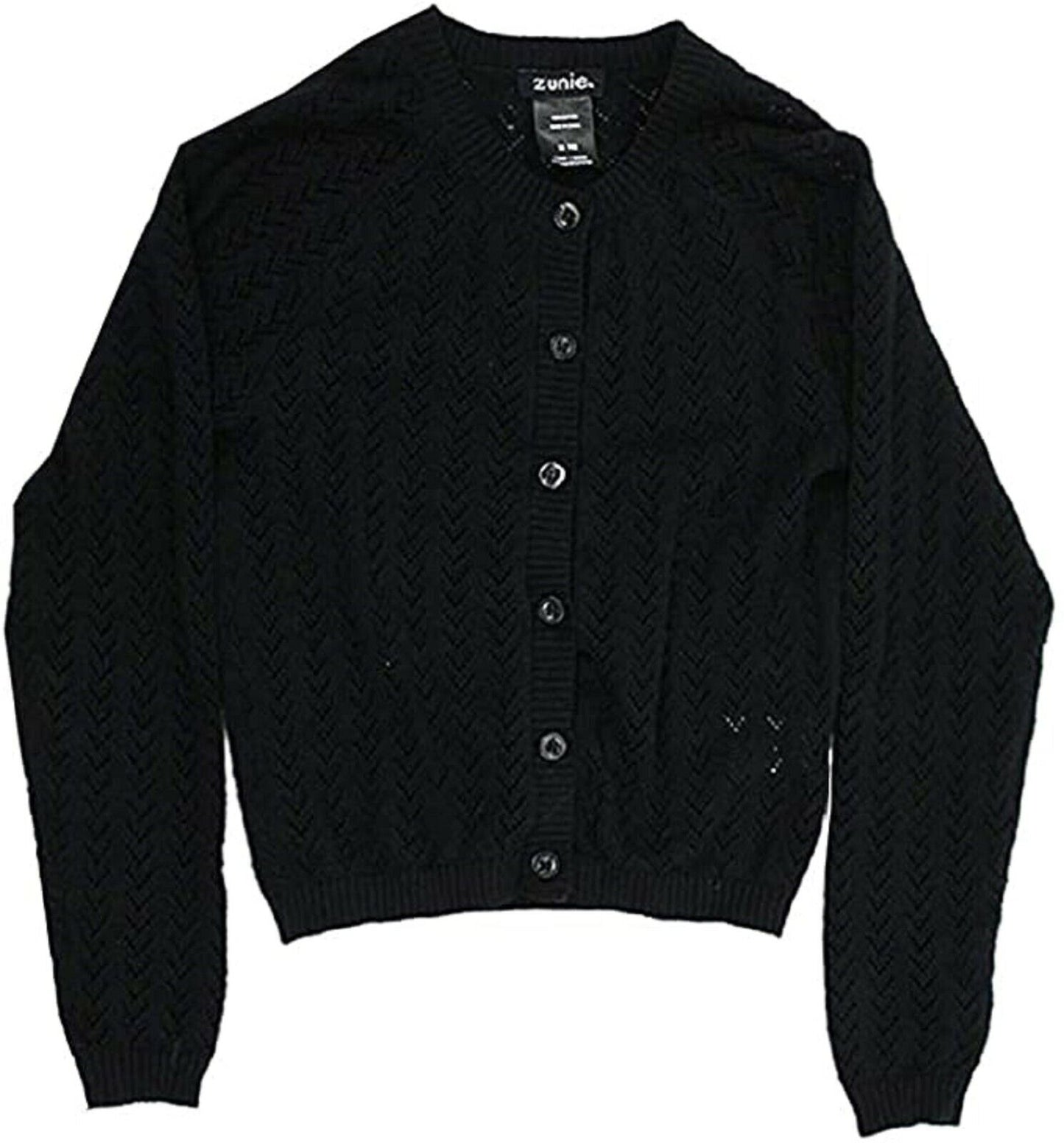 Zunie Girls Button Closure Long Sleeve Cotton Knit Cardigan Sweater, BLACK