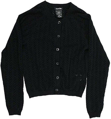 Zunie Girls Button Closure Long Sleeve Cotton Knit Cardigan Sweater, BLACK