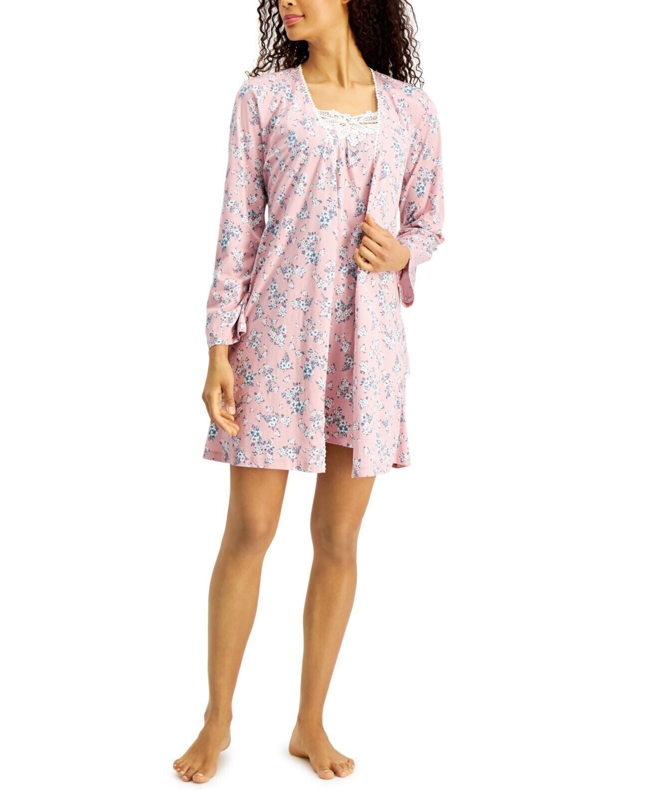 Charter Club Women's Lace-Trim Robe (Almond Flower, Medium)