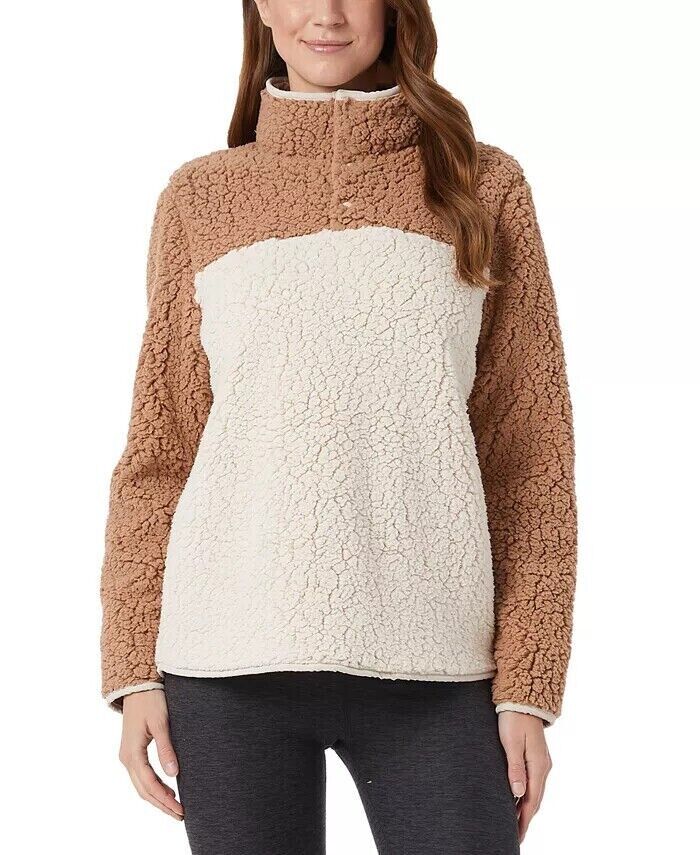 32 DEGREES Women's Sherpa Mock-Neck Sweatshirt, Geyekhaki, Small