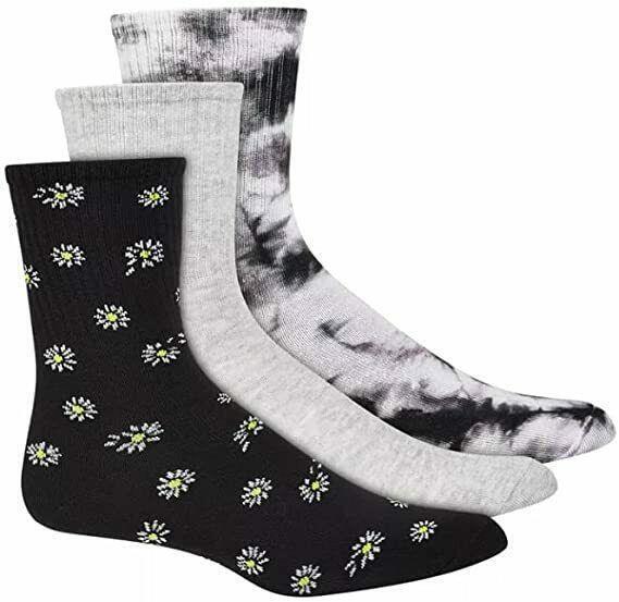 Jenni Women's 3-pk Daisy & Tie-Dyed Crew Socks, Shoe size 5-9 Sock size 9-11