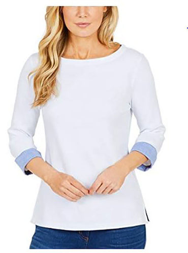 Nautica Women's 3/4 Cuffed Sleeve Chambray Casual Top, XXL