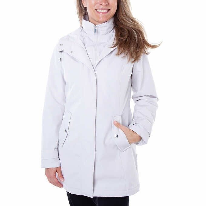 HFX Ladies' All Weather Trench Coat Water Resistant Hooded (Cement, L)
