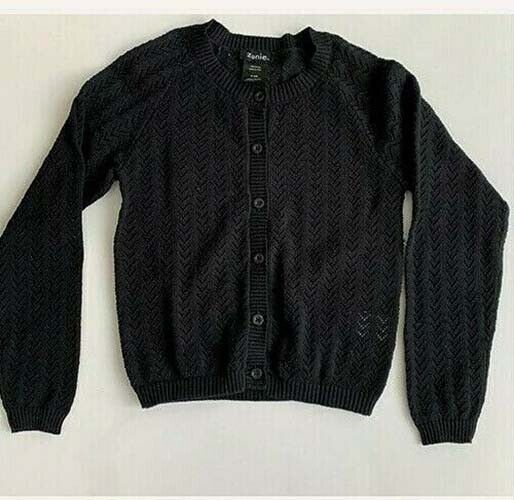 Zunie Girls Button Closure Long Sleeve Cotton Knit Cardigan Sweater, BLACK