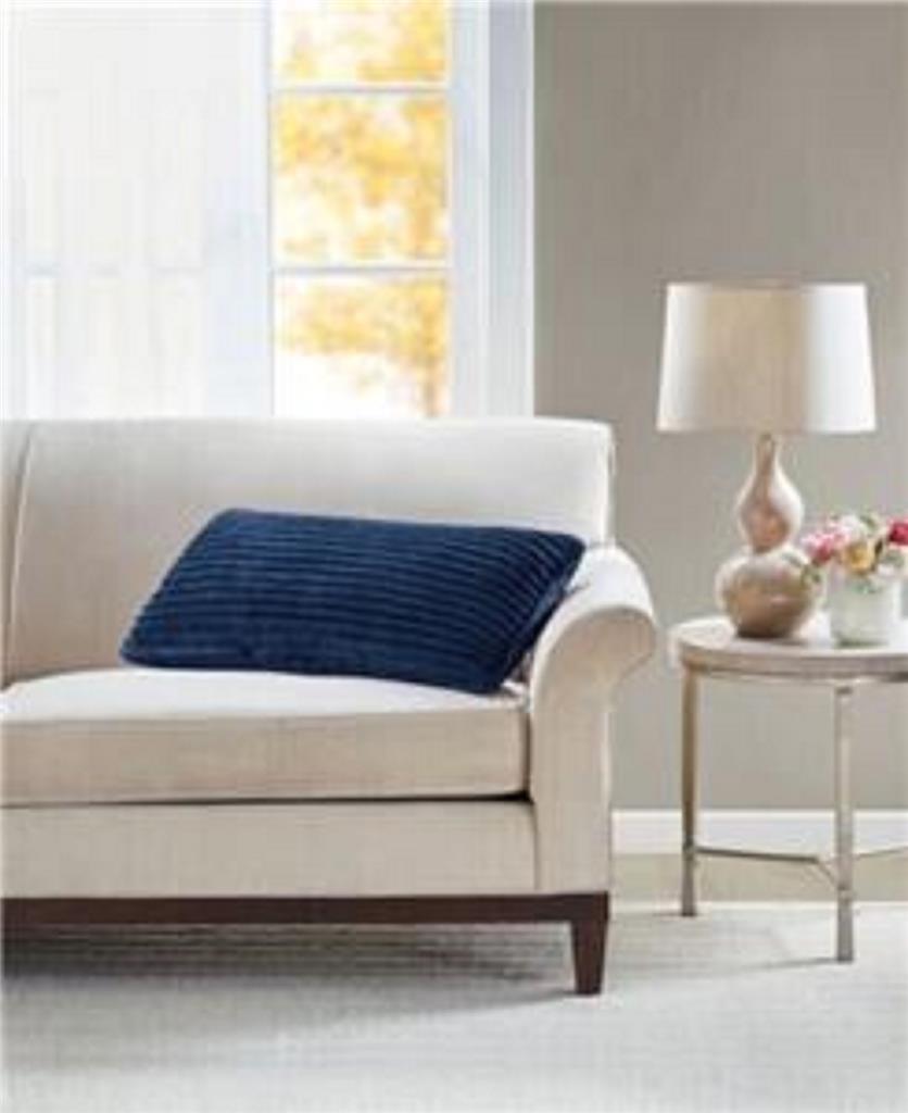 Premier Comfort Corded Plush decorative Pillow, Navy, 14"x30"