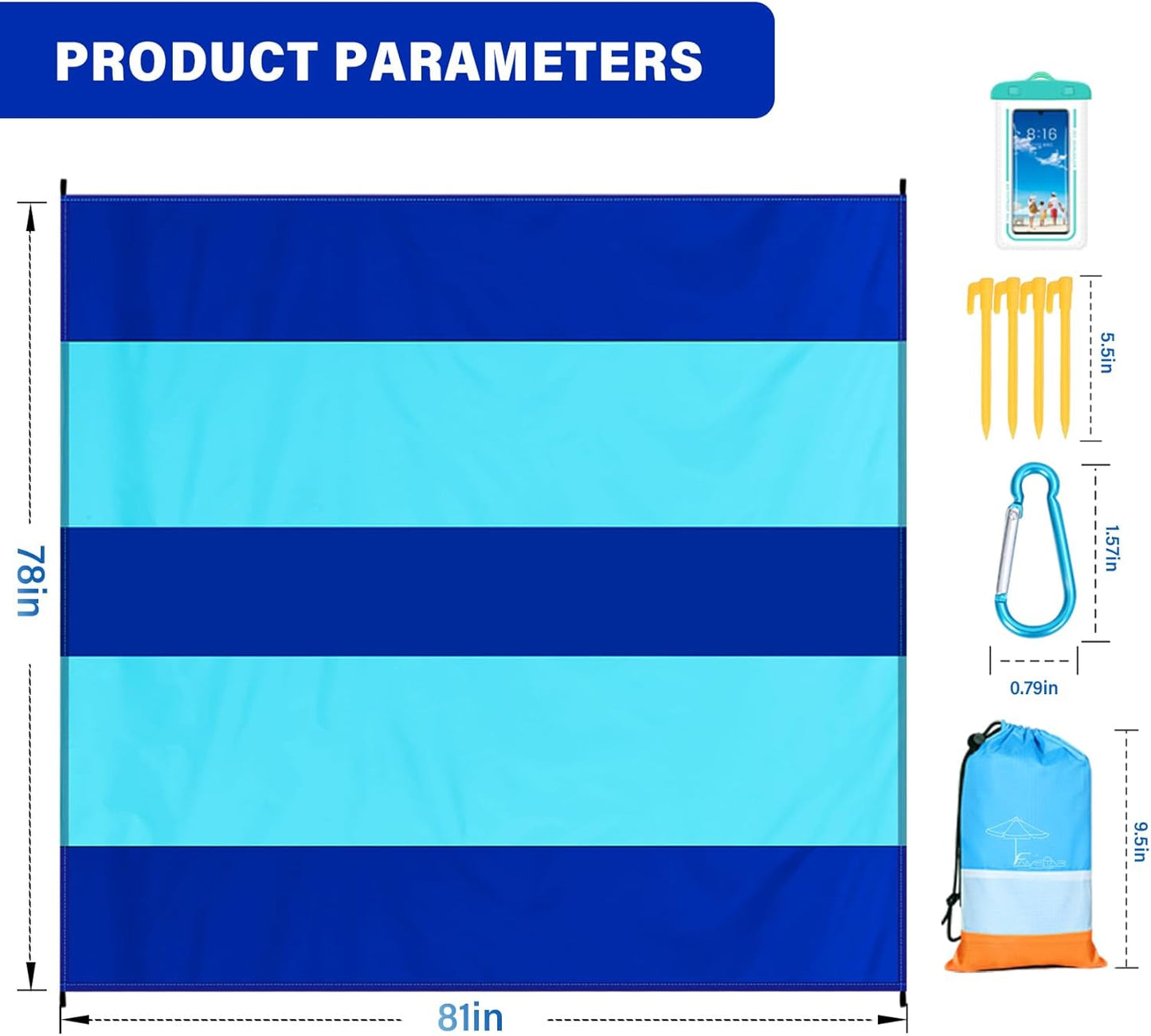 Beach Blanket Oversized Extra Large 78" X 81",Waterproof Sandproof Beach Blanket 1-7 Adults Lightweight Durable for Travel Camping Hiking Picnic