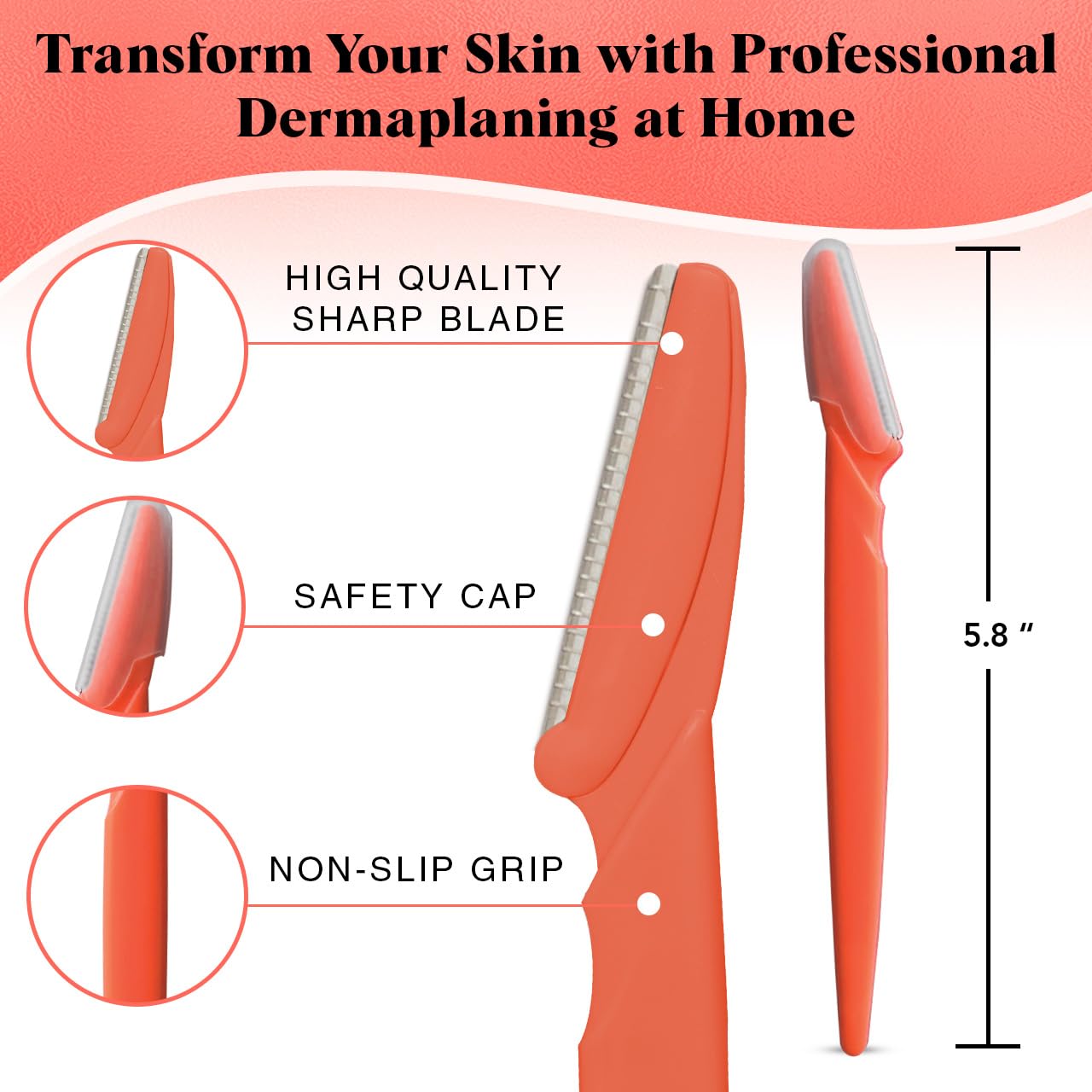 Kitsch Dermaplaning Tool - Face Razors for Women and Men, Eyebrow Trimmer and Face Shaver, Facial Hair Removal, Facial Razors for Women and Men, Dermaplane Razor - 12pc, Coral