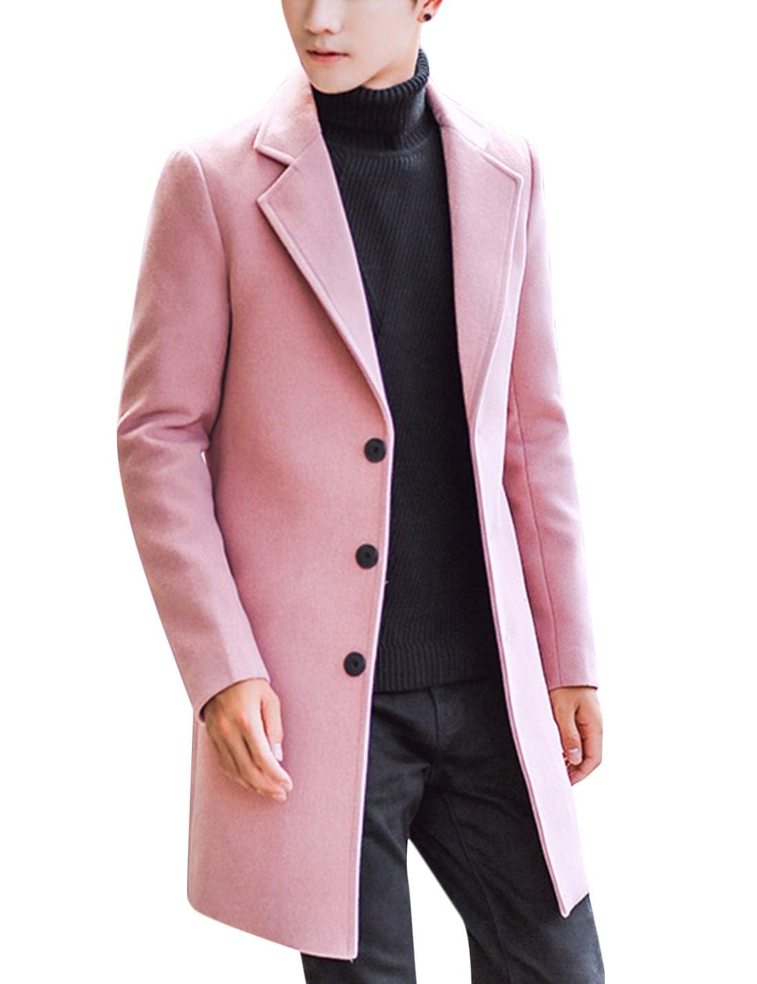 Springrain Men's Wool Blend Pea Coat Notched Collar Single Breasted Overcoat Warm Winter Trench Coat