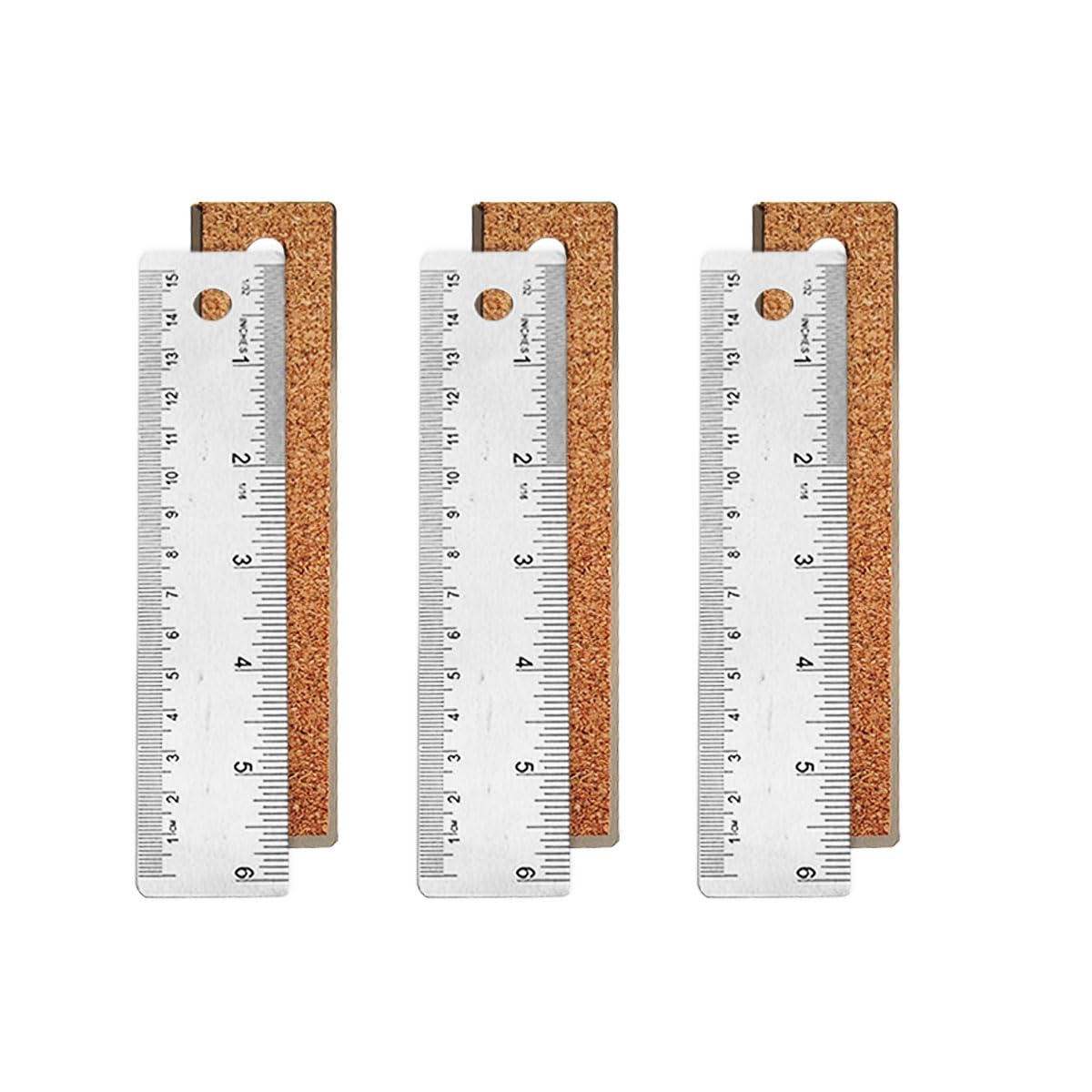 6-Inch and 12-Inch Stainless Steel Metal Ruler with Non-Slip Cork Backing - 2 Pack