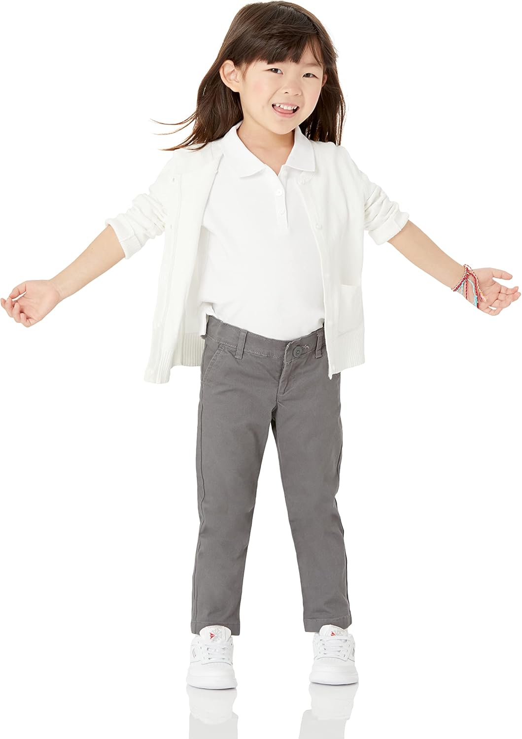Amazon Essentials Girls and Toddlers' Uniform Slim Fit Crewneck Cardigan Sweater
