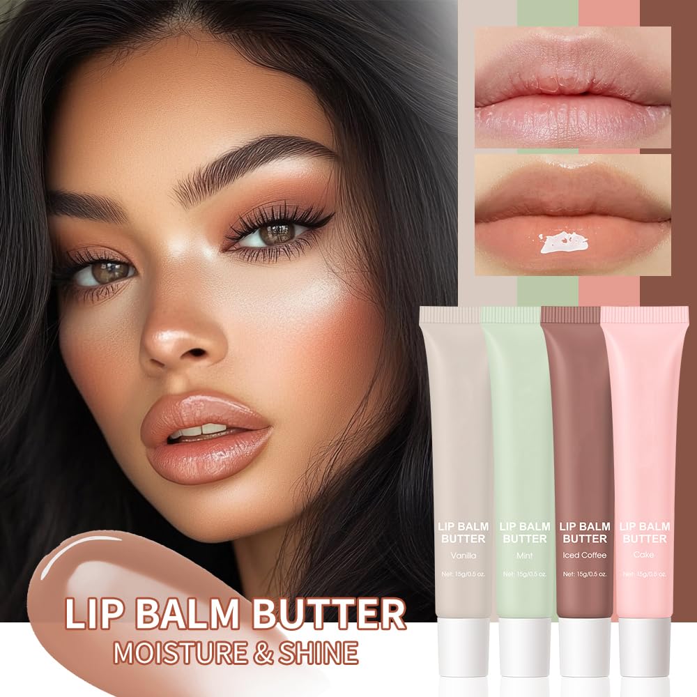 Summer Butter Lip Balm, Moisturizing Hydrating Natural Lip Care, Rich in Nutrients for Soft Smooth Lips (4 Colors)
