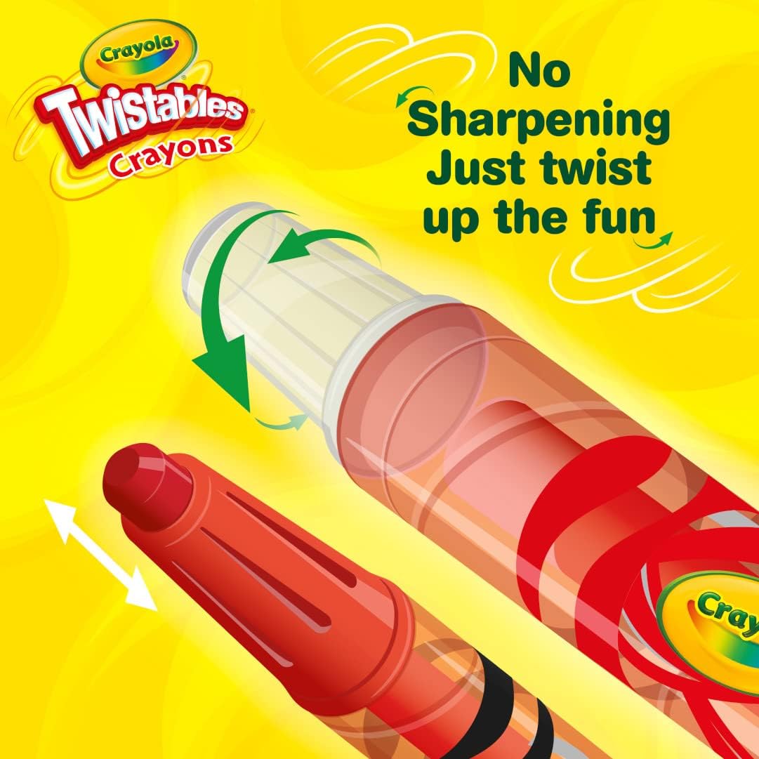 Crayola Twistables Crayons for Kids (24ct) Essential School Supplies for Girls & Boys, Toddler Coloring, Less Mess, Back to School Gifts for Kids