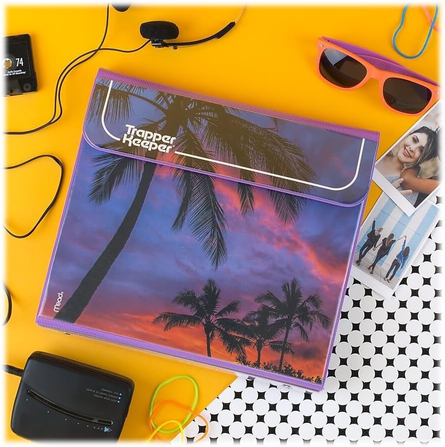 Mead Trapper Keeper Binder, Retro Design, 1 Inch Binder with Folders and Pockets, Holds 8-1/2" x 11" Paper, Palm Trees (260038FDE1-ECM)