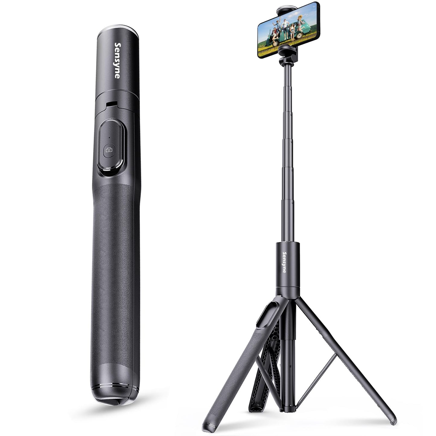 Sensyne 60" Phone Tripod & Selfie Stick, Lightweight All in One Phone Tripod Integrated with Wireless Remote Compatible with All Cell Phones for Selfie/Video Recording/Photo/Live Stream/Vlog(Black)
