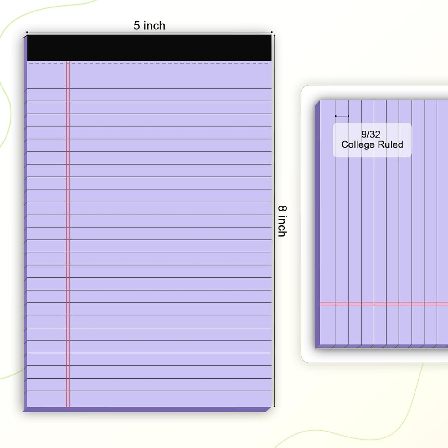 5pcs Colored Note Pads 5x8 College Ruled Small Legal Pads Paper Notepads 5 Pack Study Back Writing Pads 5 x 8 Paper Pads Perforated Narrow Ruled Pads of Paper