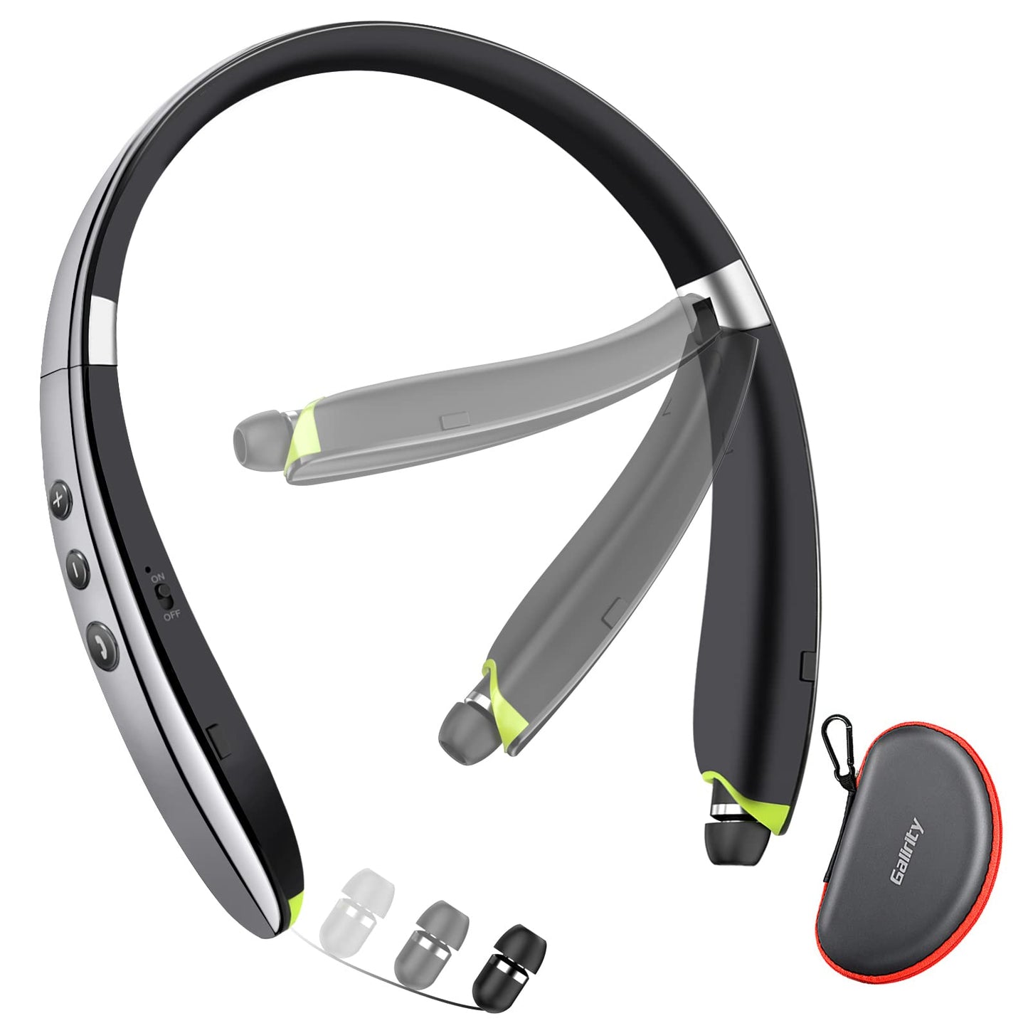 Bluetooth Headset, 2025 Upgraded Neckband Bluetooth Headphones with Retractable Earbuds, Noise Cancelling Stereo Earphones with Mic, Foldable Wireless Headphones for Sports Office with Carry Case