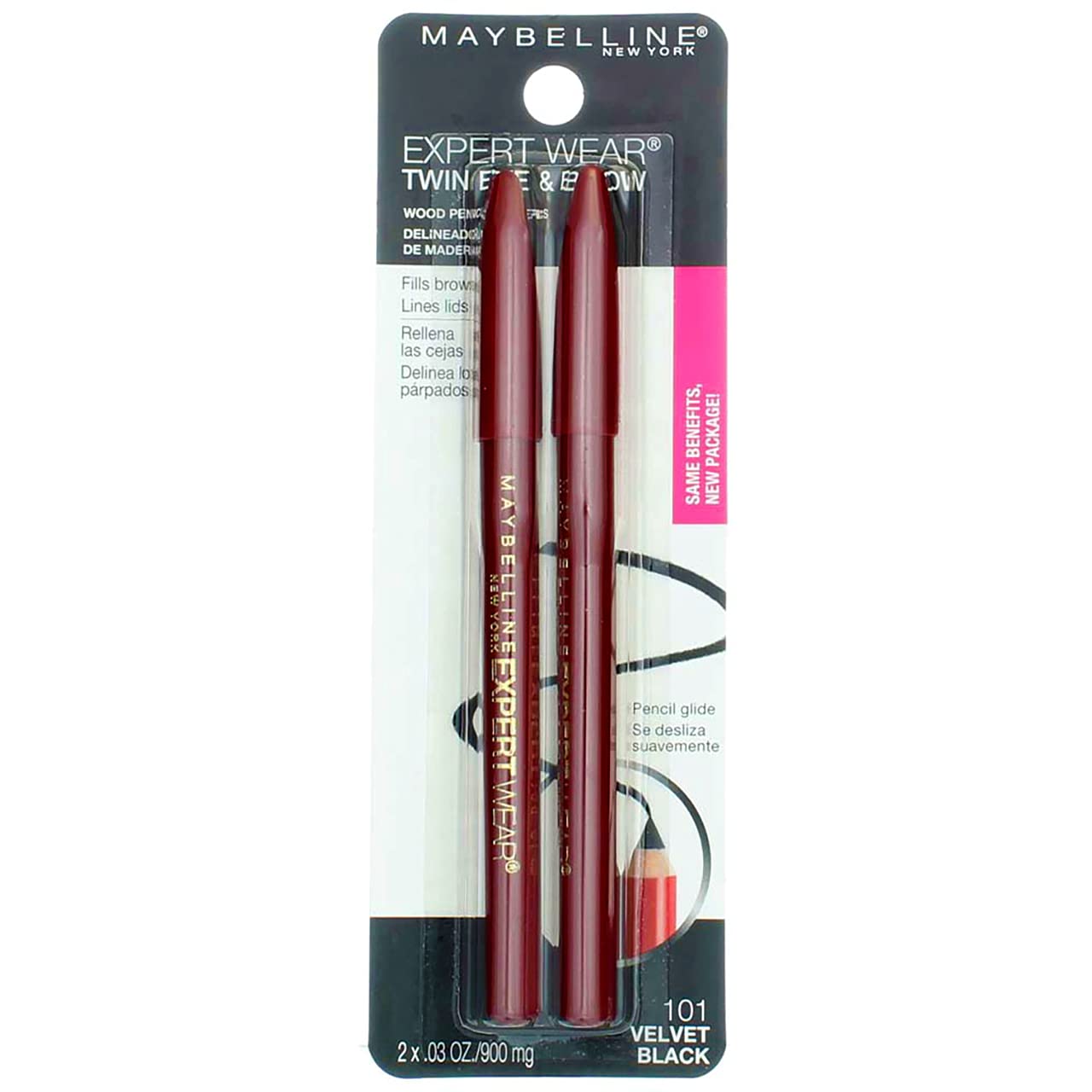 Maybelline New York Expert Wear Twin Brow & Eye Pencils Makeup, Velvet Black, 2 Count Twin (total 4 pencils ), 2 Count (Pack of 2)