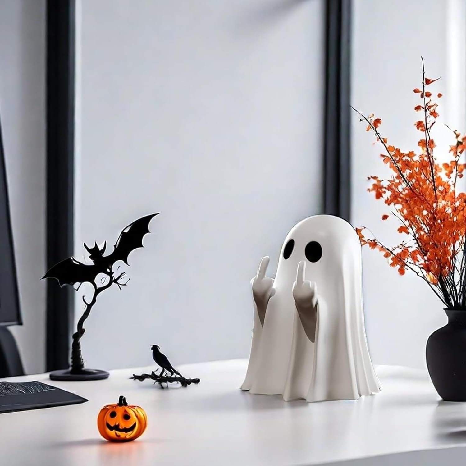 Halloween Ghost Figurine - Halloween Decor Indoor, Cute Finger Ghost Ornaments, Spooky Ghost Decorations, Funny Coffee Table Centerpieces, Home Office Decor