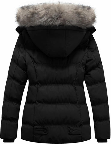 GGleaf Women's Hooded Warm Winter Coat Quilted Thicken Puffer Jacket with Removable Fur Hood