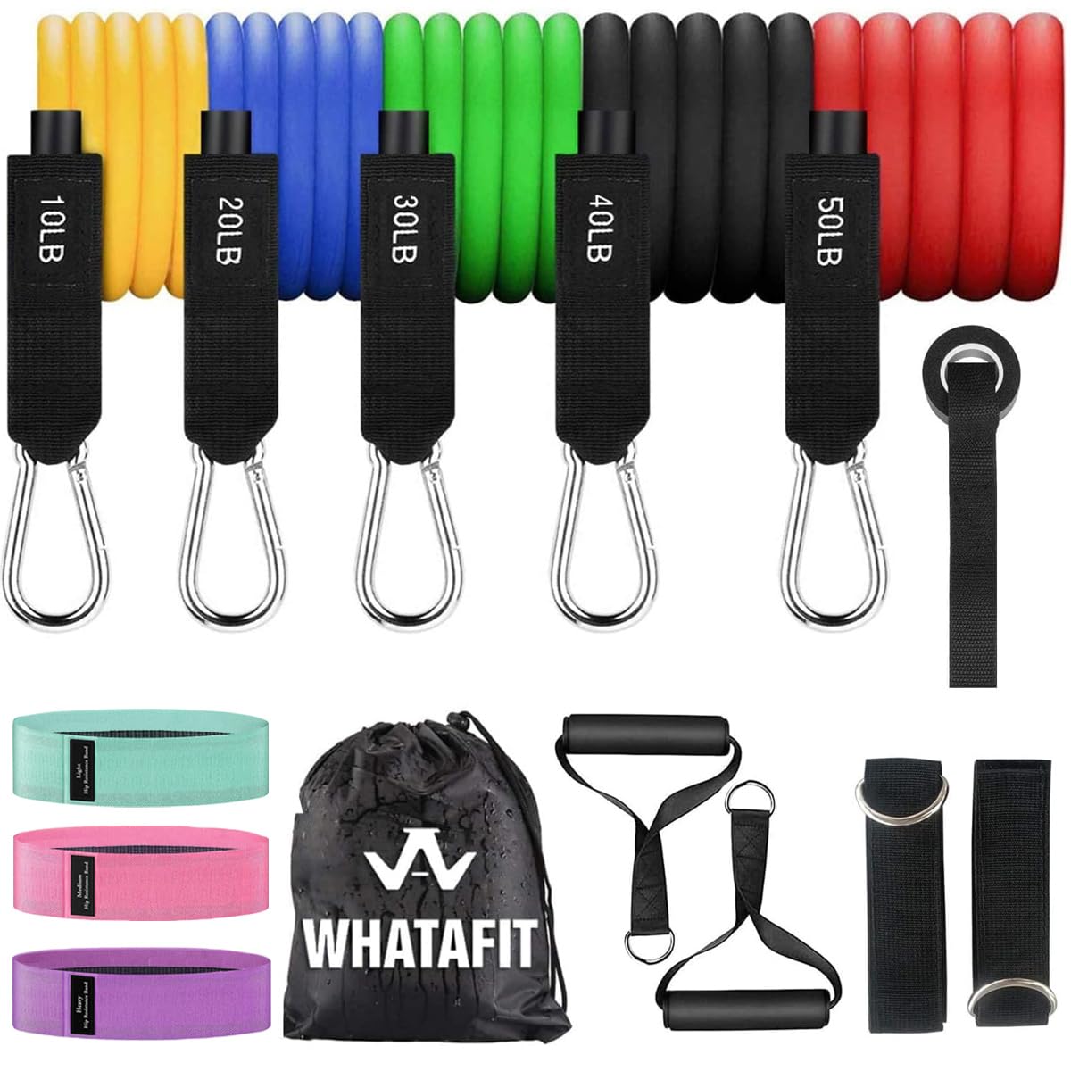 WHATAFIT Resistance Bands, Exercise Bands,Resistance Bands for Working Out, Work Out Bands with Handles for Men and Women Fitness, Strength Training Home Gym Equipment