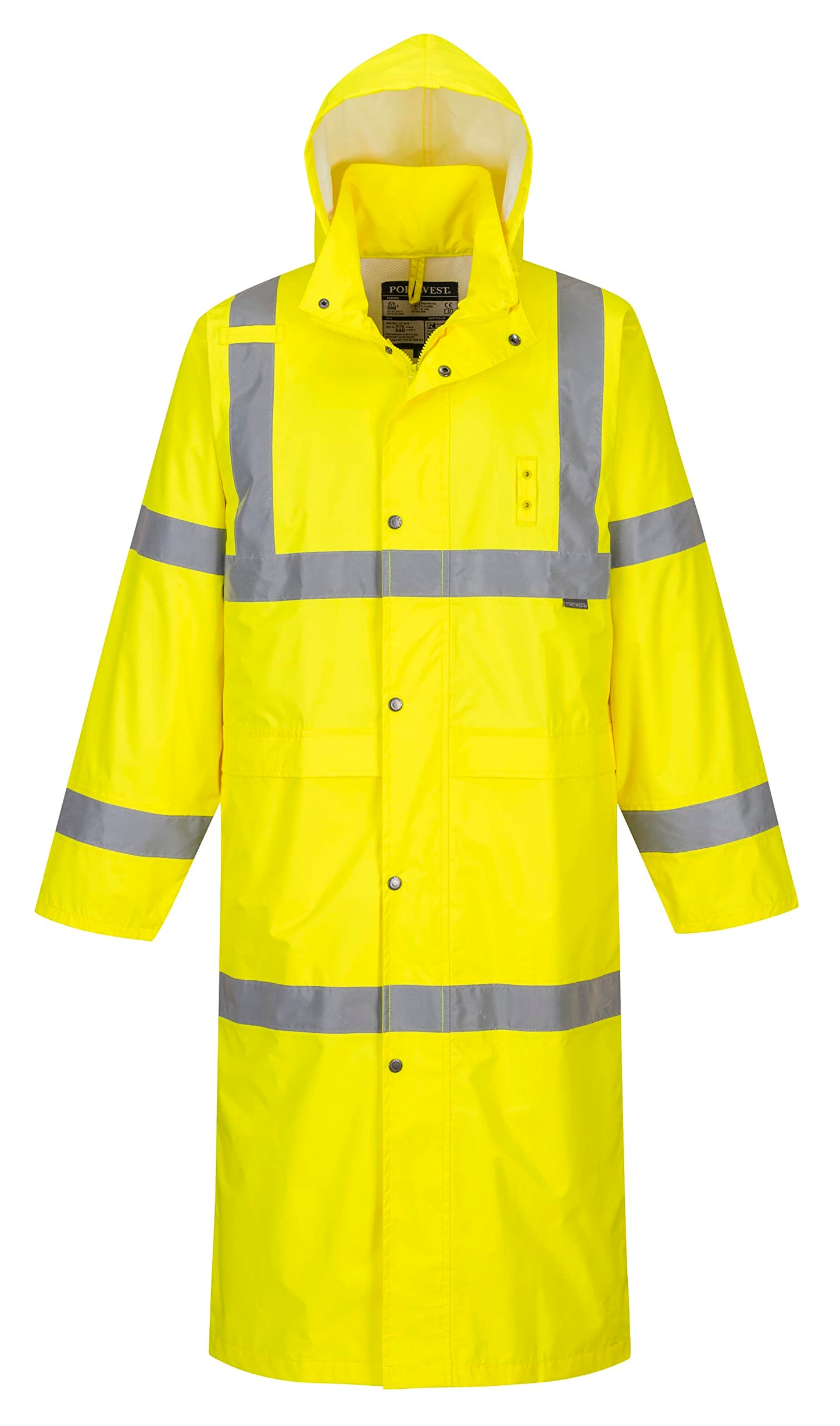 Portwest UH445 Men's Classic Raincoat Waterproof Hi Vis Reflective Long Rain Jacket ANSI Class 3 Yellow