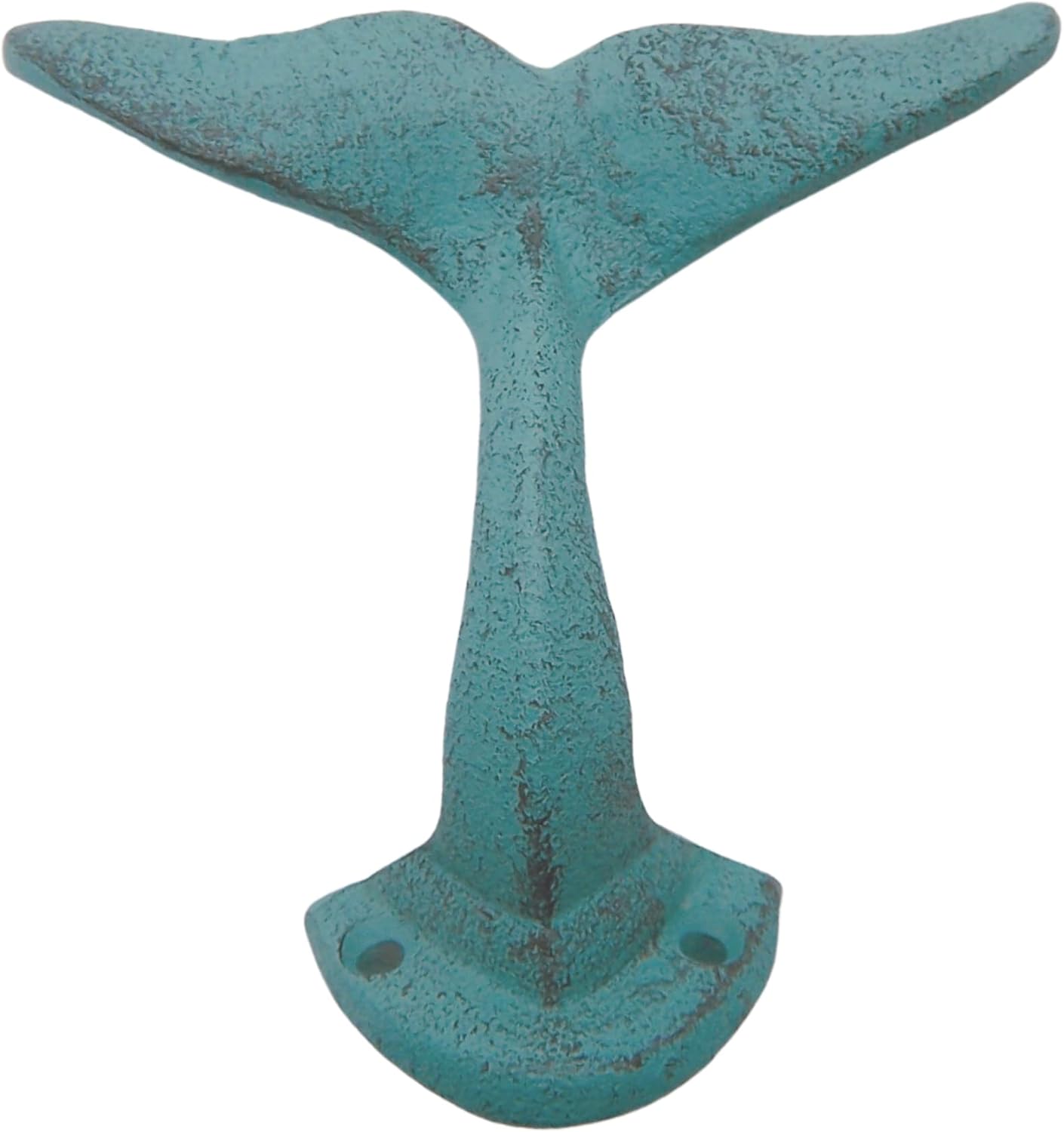Light Blue Whale Tail Cast Iron Wall Hooks, Wall Mounted for Hanging Coats, Purses, Towels, Hats, Beach Themed Wall Decor, Set of 3, 4.75 Inches High