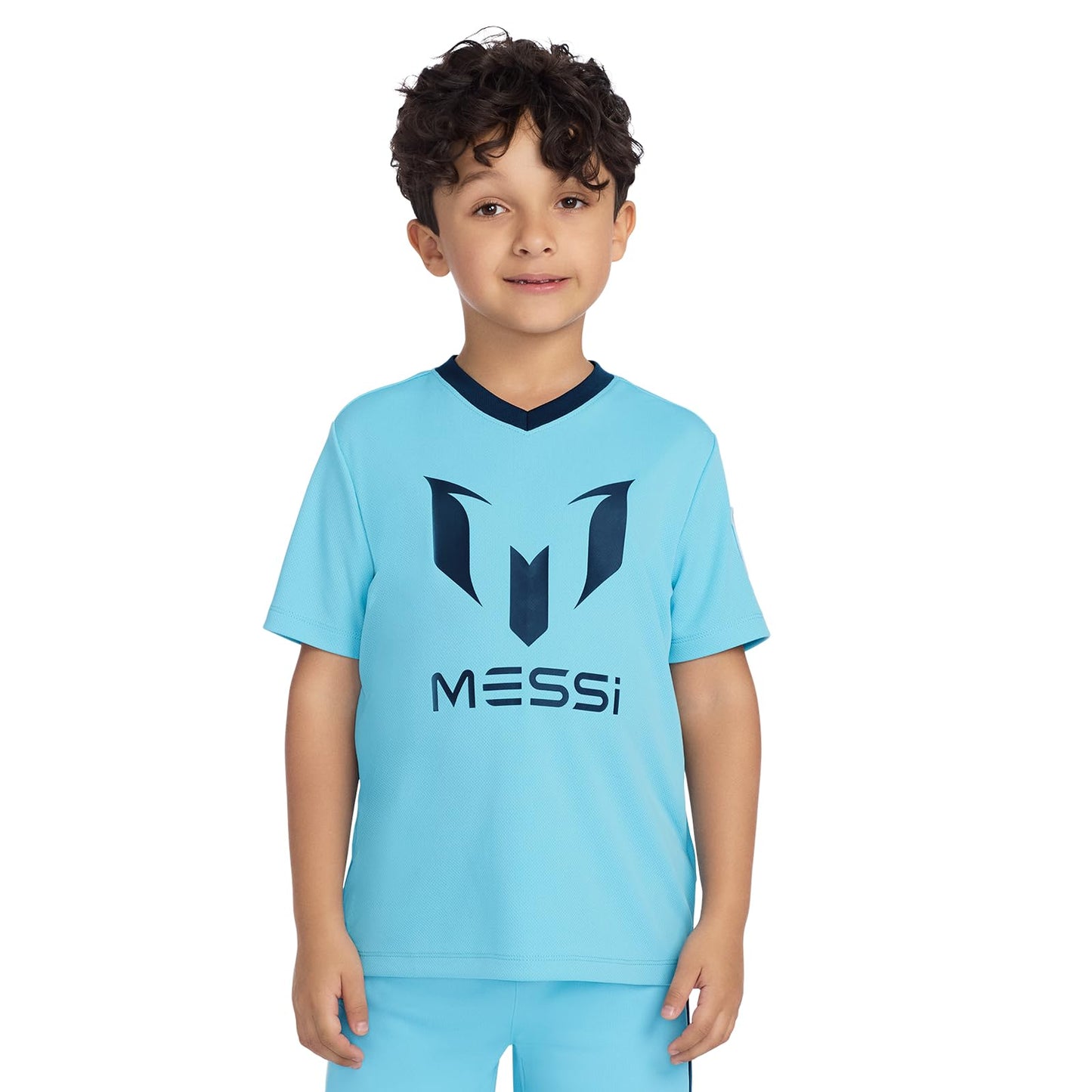 Boys' Lifestyle Short Sleeve Top, Loose-fit V-Neck Shirt with Logo, Comfortable