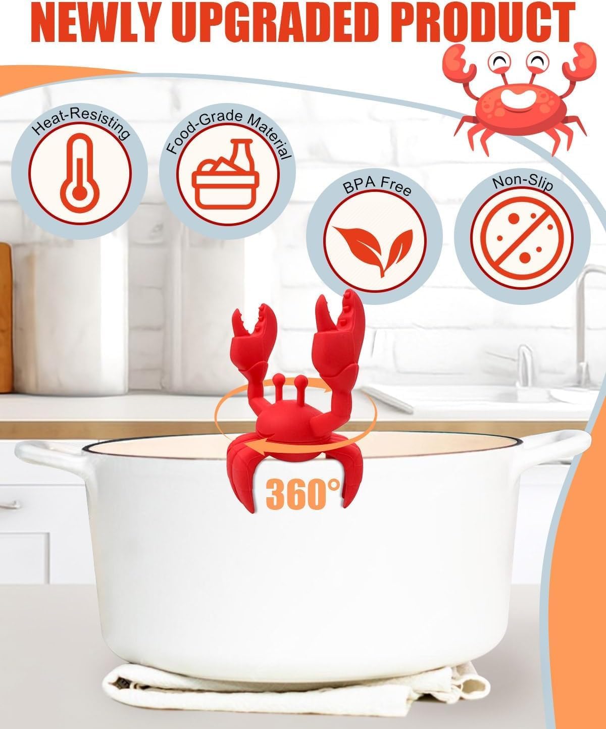 2 PCS Crab Silicone Utensil Rest -Silicone Spoon Holder, Funny Kitchen Accessory Gifts-Heat-Resistant Kitchen and Grill Utensil Holder -Non-Slip Spoon Holder Stove Organizer, Steam Releaser(2 Pcs Red)