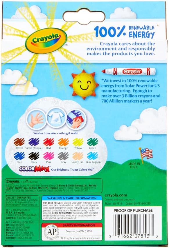 Crayola Ultra Clean Fine Line Markers (12ct), Washable Markers for Kids, Arts & Crafts, Coloring Book Markers, Toddler Gifts