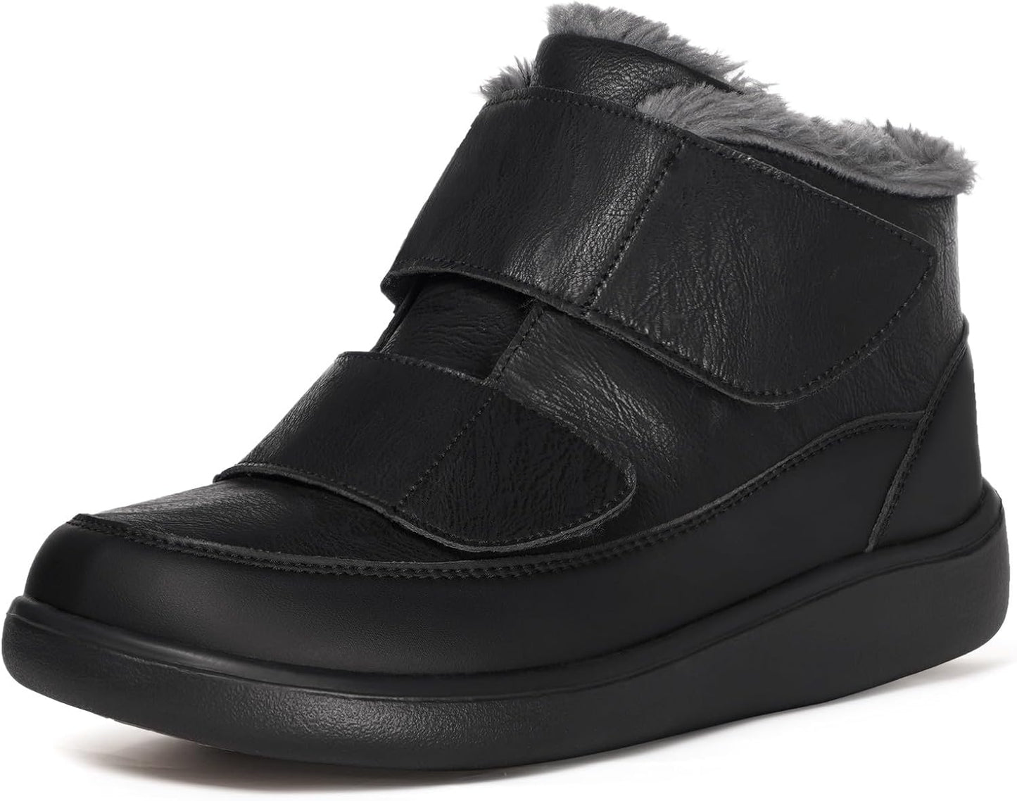 Hsyooes Diabetic Boots for Men Wide Width Winter Snow Boots Adjustable Straps Anti-slip Water Resistant Winter Shoes Warm Fur Lining Diabetic Shoes for Swollen Feet