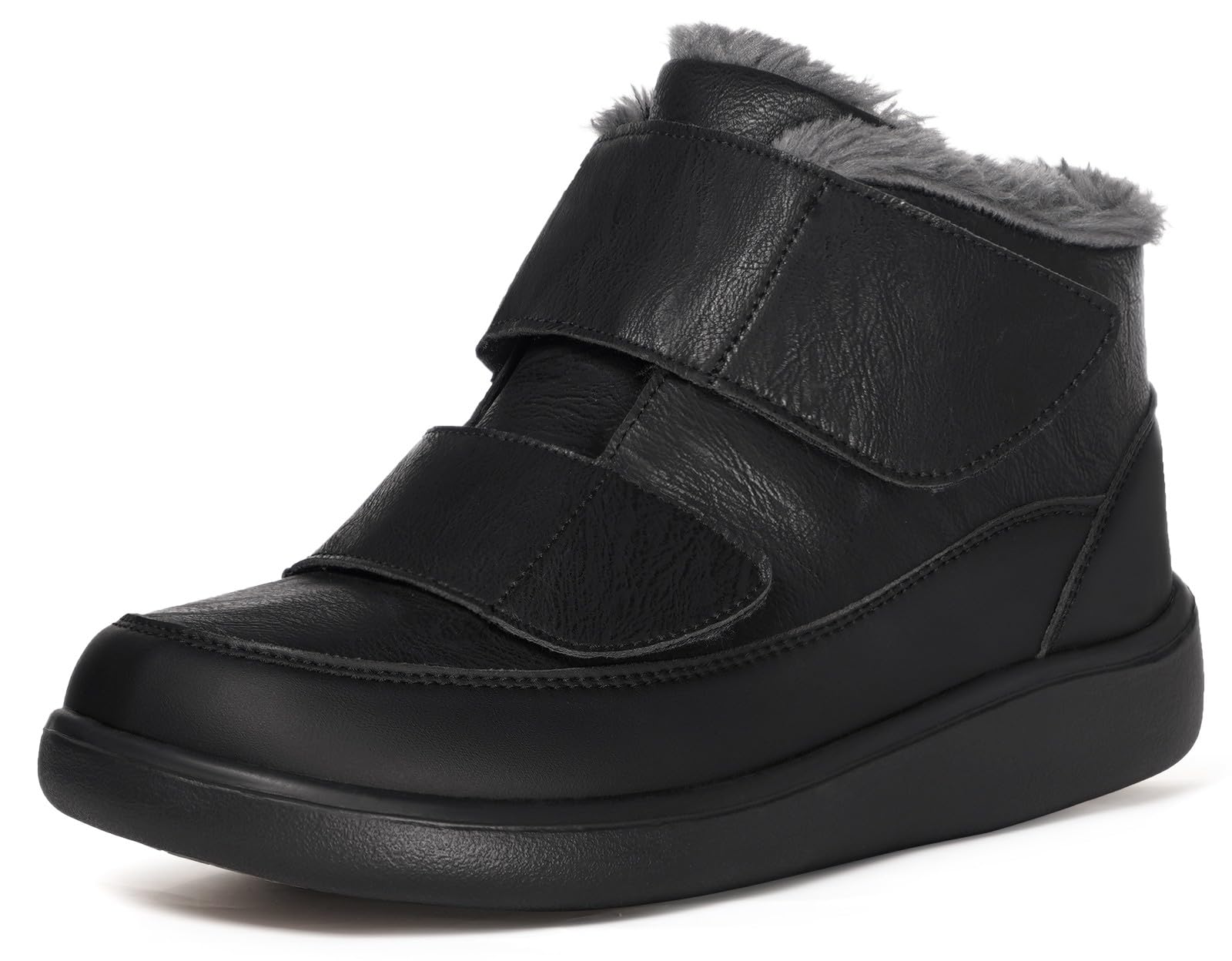 Hsyooes Diabetic Boots for Men Wide Width Winter Snow Boots Adjustable Straps Anti-slip Water Resistant Winter Shoes Warm Fur Lining Diabetic Shoes for Swollen Feet