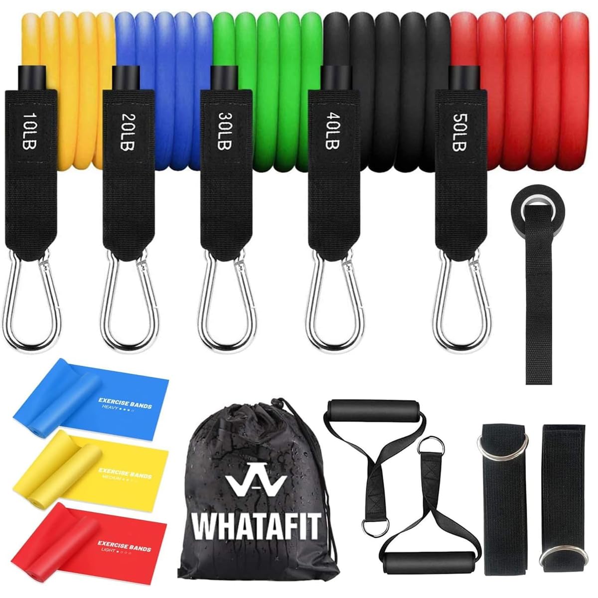 WHATAFIT Resistance Bands, Exercise Bands,Resistance Bands for Working Out, Work Out Bands with Handles for Men and Women Fitness, Strength Training Home Gym Equipment