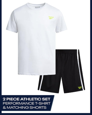Reebok Boys Athletic Shorts Set - 2 Piece Summer Clothes Outfit with Graphic Tee and Boys Basketball Shorts for Active Kids