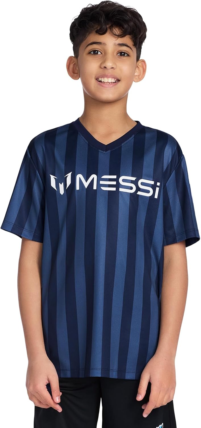 Boys' Lifestyle Short Sleeve Top, Loose-fit V-Neck Shirt with Logo, Comfortable