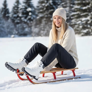 Aomigoct Winter Snow Boots for Women: Warm Fur Lined Waterproof Leather Ankle Booties for Outdoor Hiking Non Slip