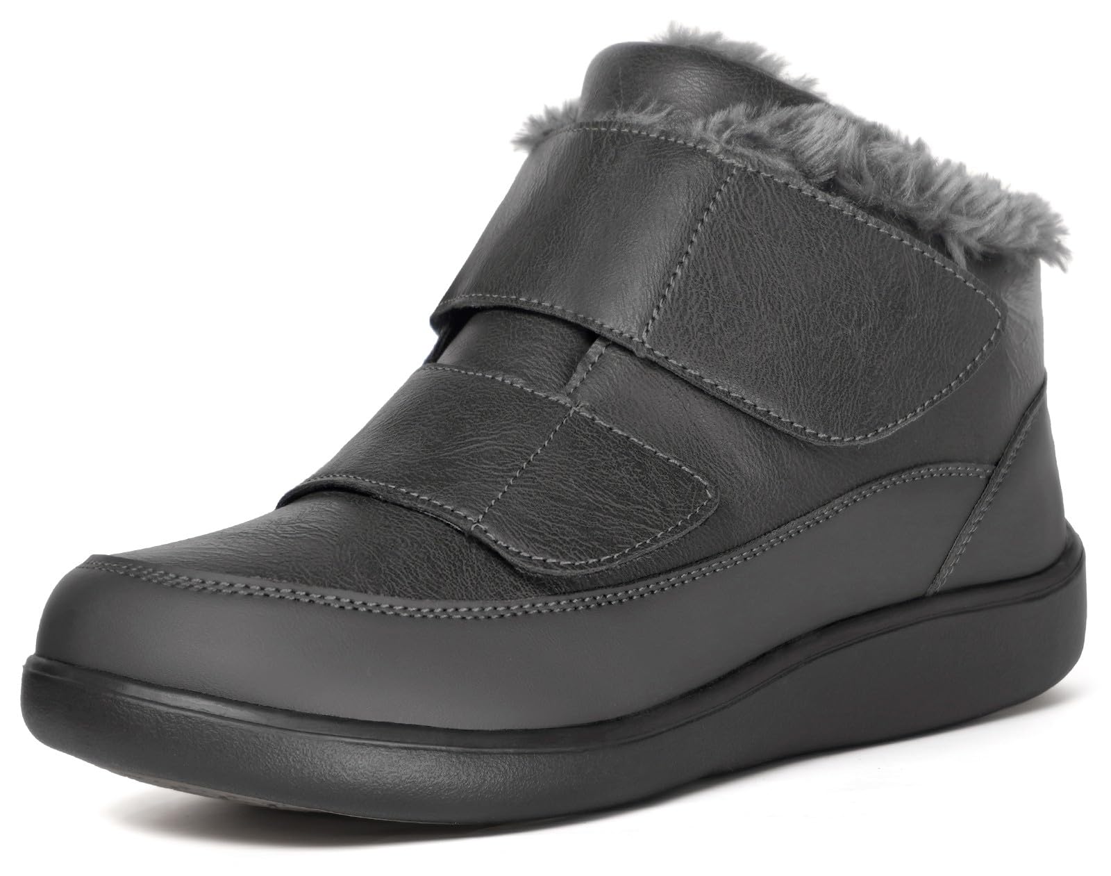 Hsyooes Diabetic Boots for Men Wide Width Winter Snow Boots Adjustable Straps Anti-slip Water Resistant Winter Shoes Warm Fur Lining Diabetic Shoes for Swollen Feet