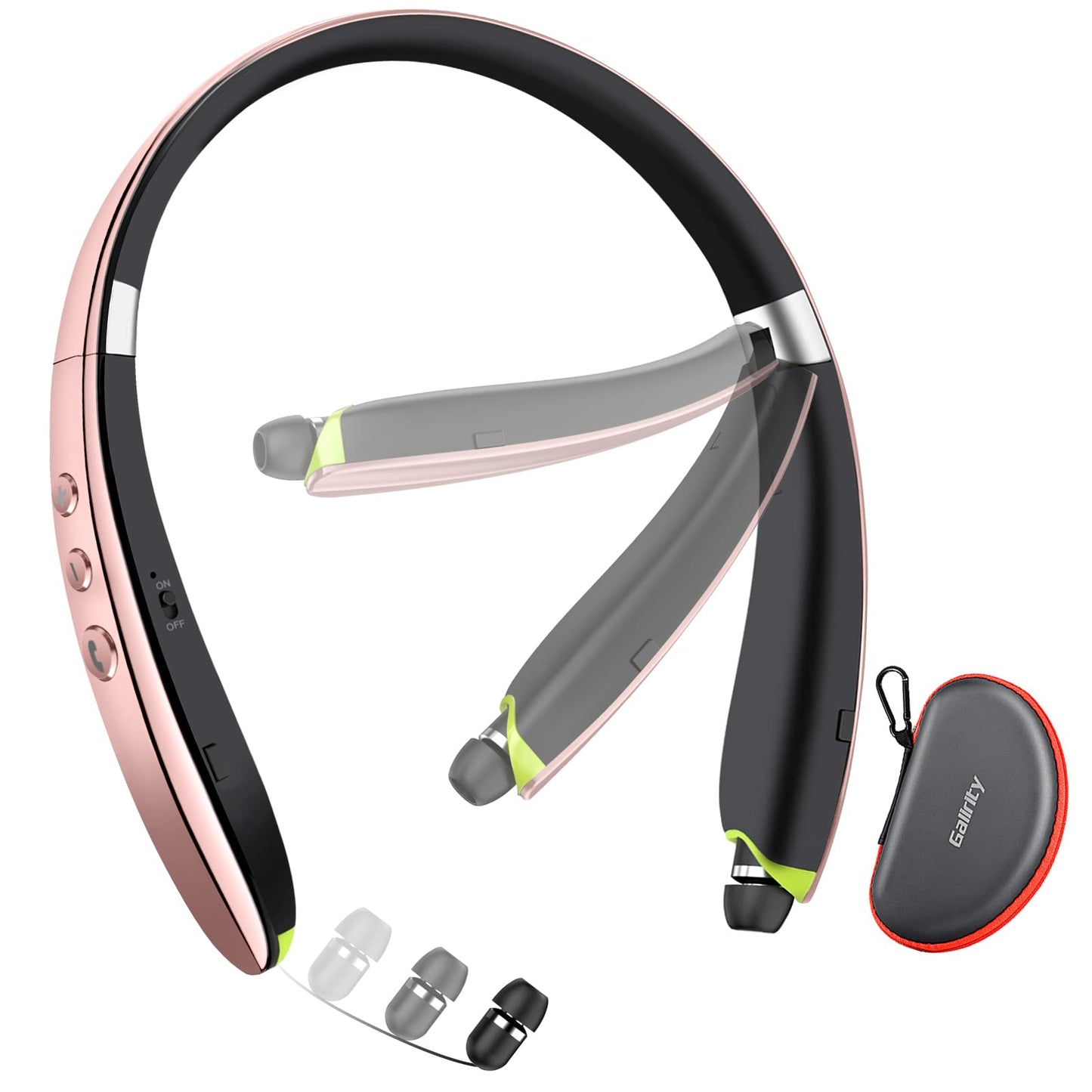 Bluetooth Headset, 2025 Upgraded Neckband Bluetooth Headphones with Retractable Earbuds, Noise Cancelling Stereo Earphones with Mic, Foldable Wireless Headphones for Sports Office with Carry Case